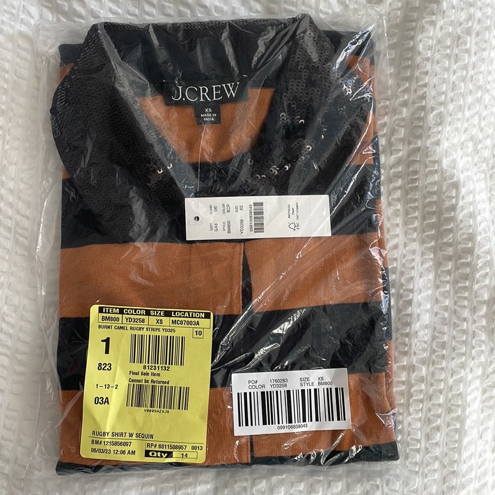 JCrew Women’s polo shirt with sequin collar size XS color burnt camel / black - Picture 2 of 5